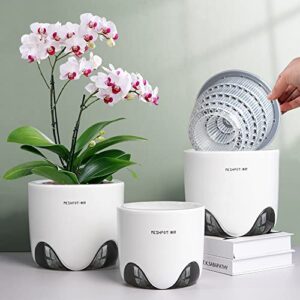 meshpot 5 inch orchid pots with holes for repotting,set of 2,double layer plastic imitate ceramic orchid planter provide good air circulation,clear orchid pot match decorative orchid container