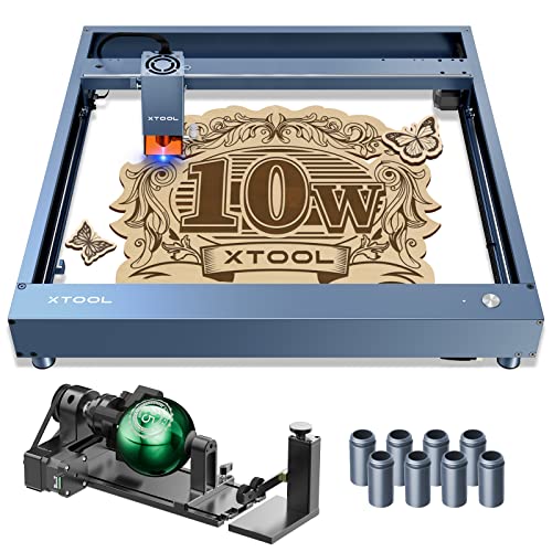 xTool D1 Pro Laser Engraver with Rotary RA2 Pro, 10W Output Laser Cutter, 60W Laser Engraving Machine,DIY laser cutter and engraver machine, CNC Laser Engraver for Wood and Metal, Dark Acrylic, etc.