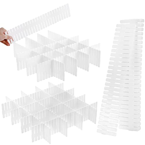 Foraineam 48Pcs Drawer Dividers, Adjustable DIY Grid Dividers White Storage Organizer Separator, Socks Underwear Scarves Makeup Drawer Organizer Divider for Dresser Bedroom Office Kitchen Storage