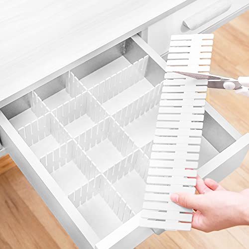 Foraineam 48Pcs Drawer Dividers, Adjustable DIY Grid Dividers White Storage Organizer Separator, Socks Underwear Scarves Makeup Drawer Organizer Divider for Dresser Bedroom Office Kitchen Storage