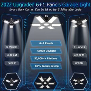 10 Pack LED Garage Lights 200W, 20000lm Bright Deformable Garage Lights Ceiling Led Shop Lights with 6 Panel,6500K Daylight Adjustable Folding Garage Lighting Bulb Fixture E26/E27 for Garage,Workshop