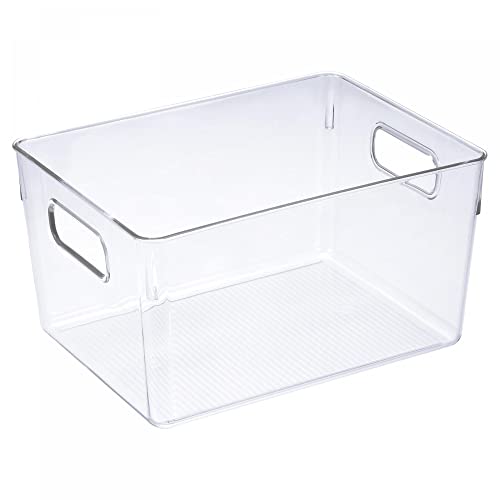 uxcell Refrigerator Organizer Bins 1PC, Stackable Fridge Drawer Organizer with Handles, Clear Fridge Bins for Pantry, Freezer, Shelves - White