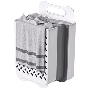 Mbillion Wall Mounted Collapsible Laundry Hamper Hanging Folding Laundry Basket Space-Saving Plastic Dirty Clothes Organizer with Carry Handle 42L