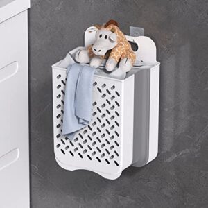 Mbillion Wall Mounted Collapsible Laundry Hamper Hanging Folding Laundry Basket Space-Saving Plastic Dirty Clothes Organizer with Carry Handle 42L