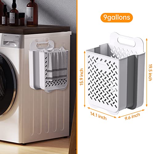 Mbillion Wall Mounted Collapsible Laundry Hamper Hanging Folding Laundry Basket Space-Saving Plastic Dirty Clothes Organizer with Carry Handle 42L