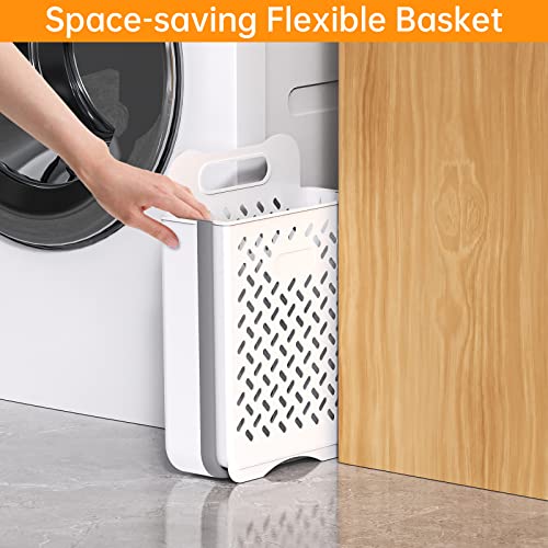 Mbillion Wall Mounted Collapsible Laundry Hamper Hanging Folding Laundry Basket Space-Saving Plastic Dirty Clothes Organizer with Carry Handle 42L