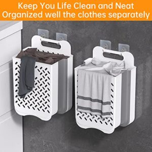 Mbillion Wall Mounted Collapsible Laundry Hamper Hanging Folding Laundry Basket Space-Saving Plastic Dirty Clothes Organizer with Carry Handle 42L
