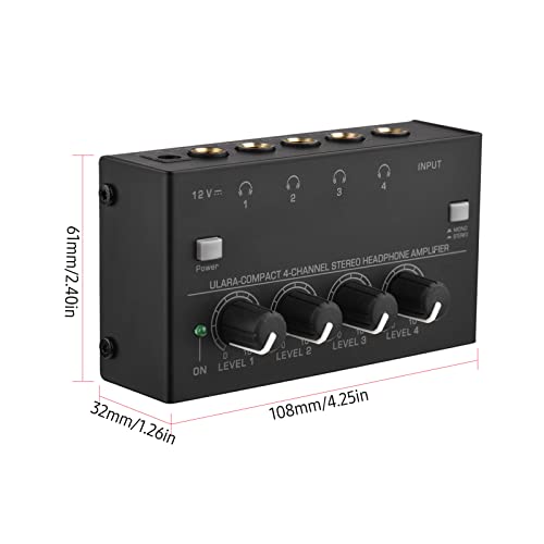 Btuty Ultra-compact 4-channel Stereo Headphone Amplifier Upgraded Mini Audio Amp with Mono & Stereo Switch Power Adapter Professional Mono/Stereo Audio Amp