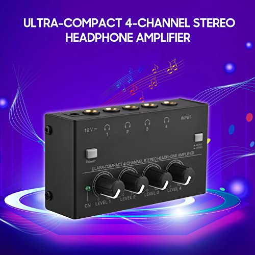 Btuty Ultra-compact 4-channel Stereo Headphone Amplifier Upgraded Mini Audio Amp with Mono & Stereo Switch Power Adapter Professional Mono/Stereo Audio Amp