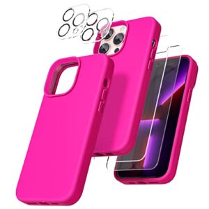 oakxco for iphone 13 pro max phone case liquid silicone, fluorescent bright solid color, cute thin slim soft rubber tpu plain smooth gel matte protective cover for women girl, fuchsia hot pink