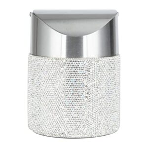 keypower bling rhinestone mini trash can tiny waste can with swing lid stainless steel,suitable for countertop,car,table desk(white)