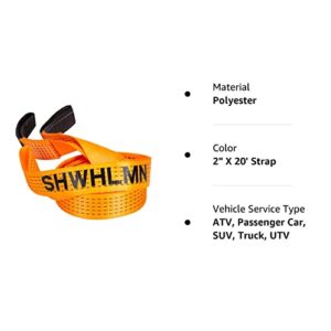 Recovery Tow Strap 2" X 20' LB Tested 20,024lb （10 US Tons ） Break Strength, Use for Emergency 4x4 Towing Rope Heavy Duty, Tree Saver, Winch Extension, Triple Reinforced Loops, Ensure Safety - SHWHLMN