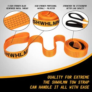 Recovery Tow Strap 2" X 20' LB Tested 20,024lb （10 US Tons ） Break Strength, Use for Emergency 4x4 Towing Rope Heavy Duty, Tree Saver, Winch Extension, Triple Reinforced Loops, Ensure Safety - SHWHLMN