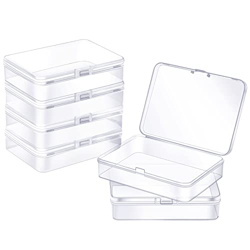 ZORRITA 6 Pack Small Plastic Containers with Hinged Lids, Rectangle Clear Plastic Storage Boxes for Beads, Jewelry, Game Pieces and Crafts Items (4.5 x 3.3 x 1.1 Inch)