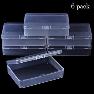 ZORRITA 6 Pack Small Plastic Containers with Hinged Lids, Rectangle Clear Plastic Storage Boxes for Beads, Jewelry, Game Pieces and Crafts Items (4.5 x 3.3 x 1.1 Inch)