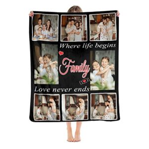 weletion personalized flannel blanket with photos, personalized picture blanket birthday anniversary fathers for family friends custom blanket with 8 photos