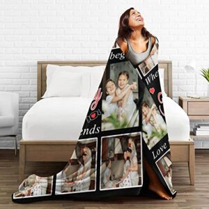 WELETION Personalized Flannel Blanket with Photos, Personalized Picture Blanket Birthday Anniversary Fathers for Family Friends Custom Blanket with 8 Photos