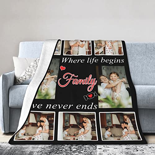 WELETION Personalized Flannel Blanket with Photos, Personalized Picture Blanket Birthday Anniversary Fathers for Family Friends Custom Blanket with 8 Photos