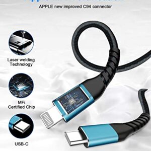 USB C to Lightning Cable 6ft,2-Pack【Apple MFI Certified】 iPhone Charger Cord 6 Feet Long Type-C to Lightning Fast Charging Cable for Apple iPhone 14/13/12/11/ Pro/Pro Max/Mini/Air Pods Pro/iPad(Blue)