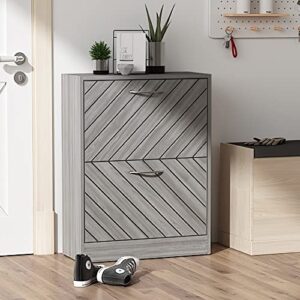 FUFU&GAGA Shoe Cabinet with 2 Flip Drawers for Entryway, Modern Shoe Storage Cabinet, Freestanding Shoe Rack Storage Organizer (23.6”W x 9.4”D x 31.4”H) (Light Grey)