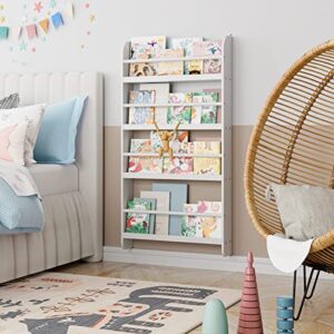 FOTOSOK Kids Bookshelf, Wall Mount 4-Tier Book Shelf Organizer for Toys and Books, Toy Storage Bookshelf in Bedroom, Living Room and Nursery, White