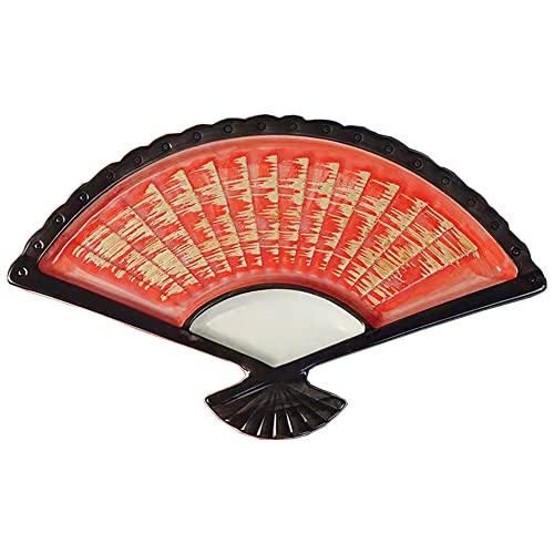 SHIRLEYY1P 12" Sushi Plate Premium Ceramic Sushi Plates Fan Shape Sushi Plate Set with Unibody Sauce Bowl Sashimi Japanese Plate, Dumpling Dish Snack Serving Plate for Home, Party, Eateries, Red.