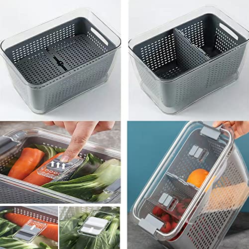 3-pack Vegetable and Fruit Storage Containers for Fridge Organizer Produce Saver Containers for Refrigerator Lettuce Berry Salad Cabbage Keeper BPA-Free Kitchen Organization with Lids and Air Vents (Grey)