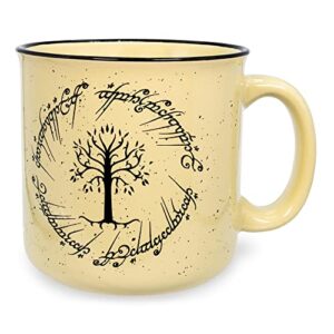 the lord of the rings gondor elven script ceramic camper mug | bpa-free travel coffee cup for espresso, caffeine, cocoa | home & kitchen essentials, hobbit gifts and collectibles | holds 20 ounces