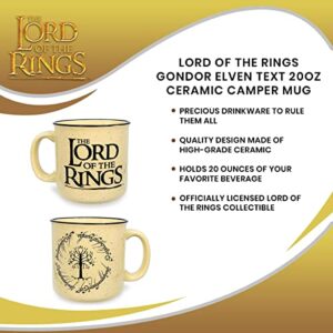 The Lord of the Rings Gondor Elven Script Ceramic Camper Mug | BPA-Free Travel Coffee Cup For Espresso, Caffeine, Cocoa | Home & Kitchen Essentials, Hobbit Gifts and Collectibles | Holds 20 Ounces