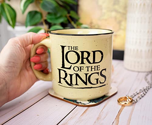 The Lord of the Rings Gondor Elven Script Ceramic Camper Mug | BPA-Free Travel Coffee Cup For Espresso, Caffeine, Cocoa | Home & Kitchen Essentials, Hobbit Gifts and Collectibles | Holds 20 Ounces