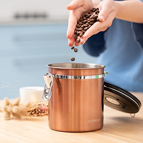 Mixpresso Bronze Stainless Steel Airtight Coffee Container with Date Tracking For All Types Of Coffee, Vacuum Sealed Airtight Container, Coffee Jar 16 Ounces, Coffee Grounds Container, Coffee Tin