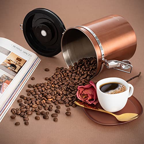 Mixpresso Bronze Stainless Steel Airtight Coffee Container with Date Tracking For All Types Of Coffee, Vacuum Sealed Airtight Container, Coffee Jar 16 Ounces, Coffee Grounds Container, Coffee Tin