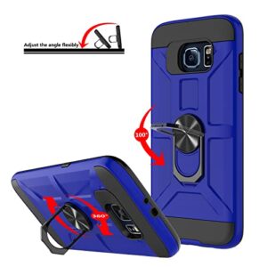 Galaxy S6 Case, Galaxy S6 Case with [3X Tempered Glass Screen Protector], Built-in Ring Kickstand and Magnetic Car Mount Shockproof Dropproof Military Grade Armor Rugged Case for Galaxy S6 -Klein Blue