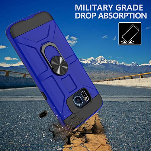 Galaxy S6 Case, Galaxy S6 Case with [3X Tempered Glass Screen Protector], Built-in Ring Kickstand and Magnetic Car Mount Shockproof Dropproof Military Grade Armor Rugged Case for Galaxy S6 -Klein Blue