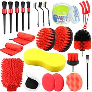 yeewell 23pcs car detailing brush set, drill brush set car detailing kit with cleaning gel, auto detailing kit with wash mitt sponge, car cleaning tools kit for interior, exterior, wheels, dashboard