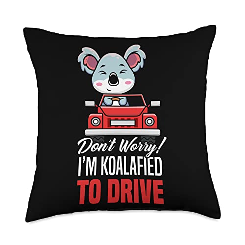 Funny Driver's License New Drivers Apparel & Gifts Don't Worry I'm Koalafied to Drive Funny New Driver Throw Pillow, 18x18, Multicolor