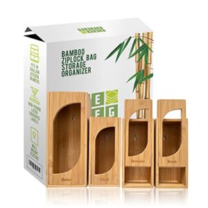 zeezeeg premium bamboo ziplock bag organizer 4-box set 2.7 inches deep that fits shallow kitchen drawer. compatible with gallon, quart, sandwich and snack variety size slider bags