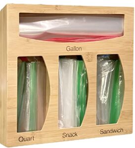 spread pixie dust ziplock bag storage organizer for kitchen drawer, bamboo kitchen food storage bag organizer, baggie organizer for gallon, quart, sandwich snack size bag organizer (style 1 size)