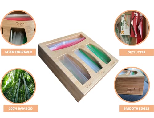 Spread Pixie Dust Ziplock Bag Storage Organizer for Kitchen Drawer, Bamboo Kitchen Food Storage Bag Organizer, Baggie Organizer for Gallon, Quart, Sandwich Snack Size Bag Organizer (Style 1 Size)