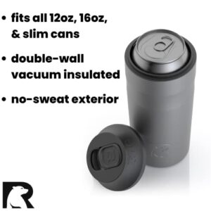 RTIC Can Chiller with Slider Lid, Graphite, Fits Various Sizes Including 12oz, 16oz, & Slim Cans, Double Wall Vacuum Insulated, Stainless Steel, Sweat Proof