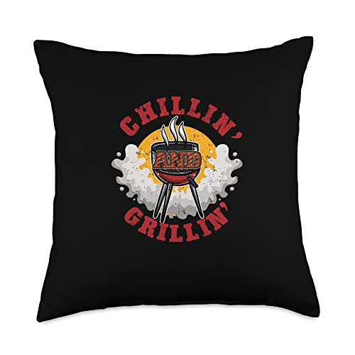 Barbecue BBQ Chef Grill Cook Grillmaster Gift Funny Outdoor Summer BBQ Smoker Chillin and Grillin Throw Pillow, 18x18, Multicolor