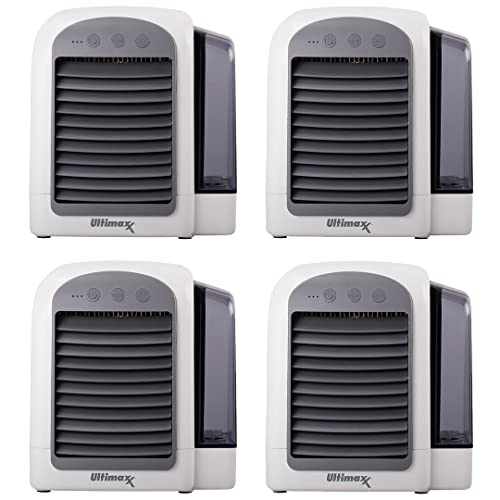 Ultimaxx CORDLESS, Portable Mini Air Conditioner 4-Pack. 3 Speeds (lasts up to 8 hours) - 2022 Personal Air Conditioner is Whisper-Quiet & Doubles as a humidifier for Bedroom, Desk, Camping & More