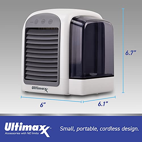 Ultimaxx CORDLESS, Portable Mini Air Conditioner 4-Pack. 3 Speeds (lasts up to 8 hours) - 2022 Personal Air Conditioner is Whisper-Quiet & Doubles as a humidifier for Bedroom, Desk, Camping & More