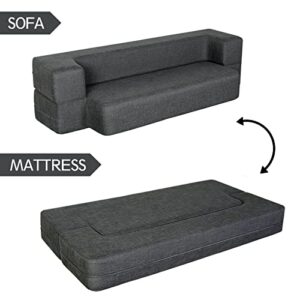 MAXD WOTU 10 Inch Folding Bed Couch Sleeper Foam Sofa Bed Memory Foam Mattress Comfortable Sofa, Floor Couch Sleeper Sofa Foam Twin, Dark Grey