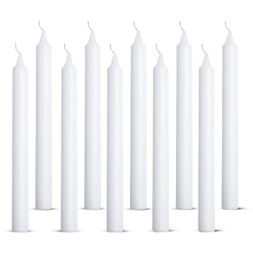 Axiom - (Pack of 10) Unscented Straight Household Grocery Candles -9.06 Inch Long-10 Hours Burning Time-Premium Wax Candles for Mothers Day, Dinner Tables, Restaurants, Ceremonies & Emergency (White)