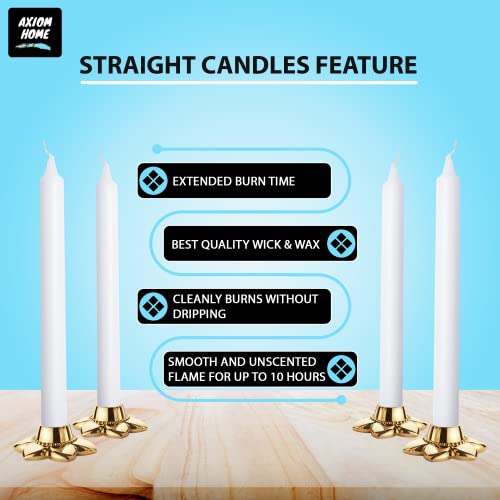 Axiom - (Pack of 10) Unscented Straight Household Grocery Candles -9.06 Inch Long-10 Hours Burning Time-Premium Wax Candles for Mothers Day, Dinner Tables, Restaurants, Ceremonies & Emergency (White)