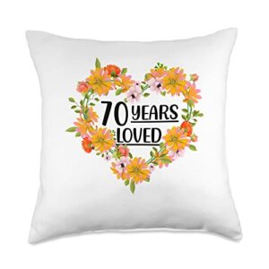 70th birthday gifts for women men floral old 70 years loved 70th birthday throw pillow, 18x18, multicolor