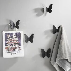 Z metnal Decorative Coat Hooks, Small Modern Black Brass Hanger, Butterfly Bath Towel Hook, Hat Hooks Robe Hooks for Entry Bedroom, Stainless Steel, Wall Mounted, 2 pcs