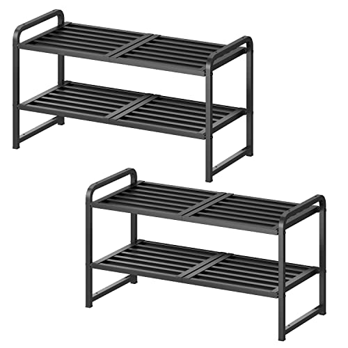 Simple Trending 2 Pack 2-Tier Stackable Shoe Rack, Shoe Shelf Storage Organizer, Black