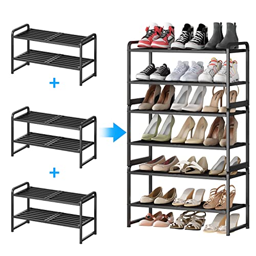 Simple Trending 2 Pack 2-Tier Stackable Shoe Rack, Shoe Shelf Storage Organizer, Black